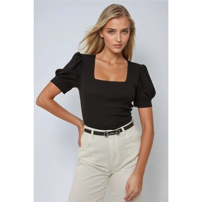 Vierkante Hals Textuur Aansluitende Blouse