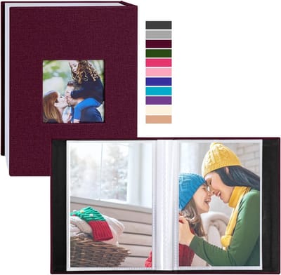 Fotoalbum 10 x 15 cm met 50 Compartimenten - Mini Linnen, Verticaal, 2 Stuks, Paars - Perfect voor Herinneringen en Foto's