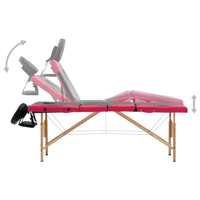 vidaXL - Massagetafel - inklapbaar - 4 - zones - hout - zwart - en - roze