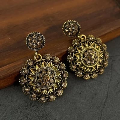 Vergulde Zonnebloem Statement Oorbellen: Boho Vintage Luxe voor Dagelijkse Elegantie black