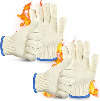 2 paar hittebestendige keukenhandschoenen, ovenhandschoenen met vingers, dik gebreid katoen voor barbecue en bakken, tot 250 °C