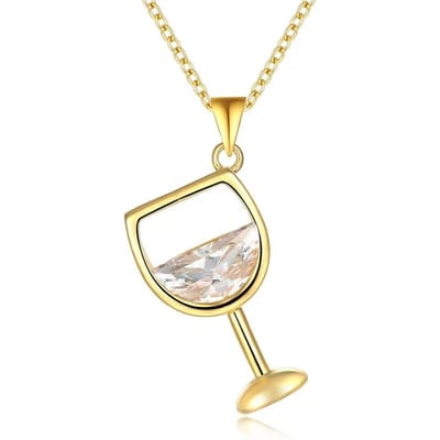 Prachtig Schattig Wijnglas Hanger Dames Lange Ketting Mode Sieraden Zirkonia Kleur 925 Ketting Trui Ketting beige