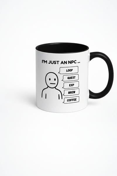 I’m Just an NPC Mok 330ml – Witte Keramische Koffiemok met Zwarte Oor – Grappig Gamer Koffie Design Cadeau voor Gamers & RPG Fans