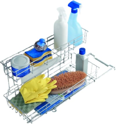 Metaltex - Gootsteenrek - Uitschuifbare Gootsteenkast Organizer - Incl. montagemateriaal - Keukenkast organizer - 2 Etages - Grijs - 20x50x28 cm