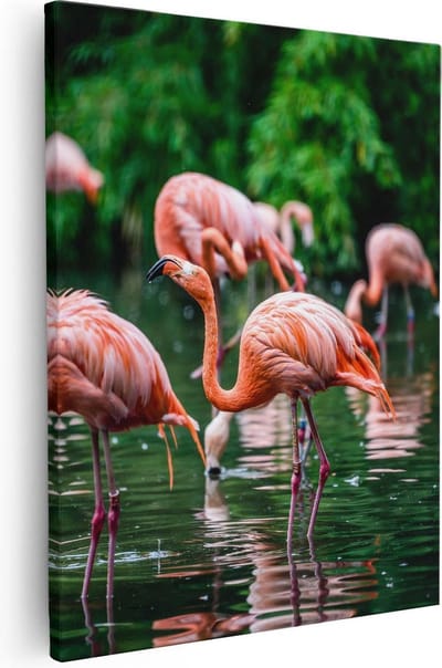 Artaza Canvas Schilderij Vogels - 40x50 cm - Wanddecoratie Flamingo - Muurdecoratie Dieren - Kamer Accessoires