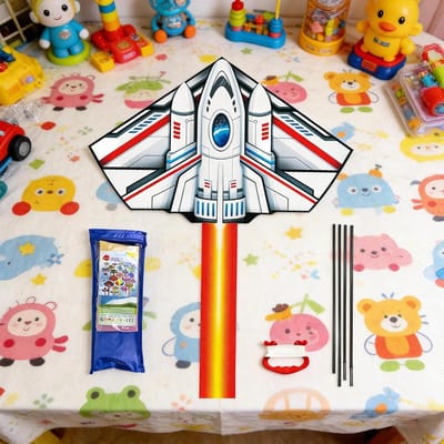 Grote Vlieger - Kinder Vlieger - Buiten Spelen - Lange Kleurstaart - 120x210cm - Raket
