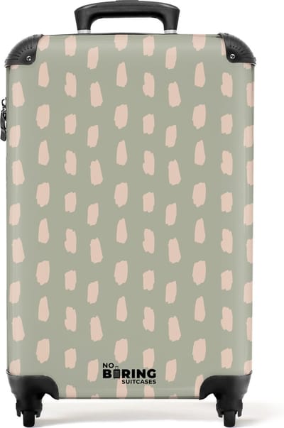 NoBoringSuitcases.com® - Handbagage koffer lichtgewicht - Reiskoffer trolley - Groen met beige vlekken - Rolkoffer met wieltjes - Past binnen 55x40x20 en 55x35x25