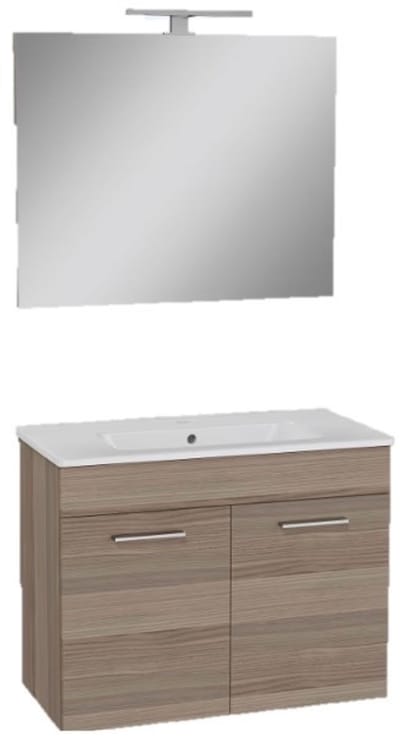 Badkamermeubelset Vitra Mia 80 cm - Cordoba houtlook - met deuren - inclusief spiegel met LED-verlichting en keramische VitrA wastafel