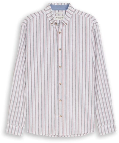 Tom Tailor - Overhemd met normale pasvorm en linnenmix - Maat M - white multicolor stripe