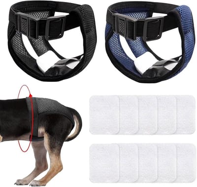 Herbruikbare hondenluiers voor reuen, verstelbare en wasbare hondenbroeken, geschikt voor een taillemaat van 50-60 cm, inclusief 10 sanitaire pads.