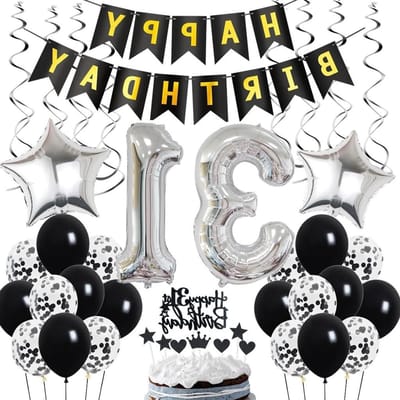 31e Verjaardagsdecoratie voor Mannen - Zwart en Zilver Ballonnen, Feestdecoratie, Verjaardagsfeest Versiering