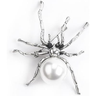 Broche Araignée Métal Tendance Européenne et Américaine Perle d'Imitation Personnalité Commerce Extérieur Insecte Corsage Broche white