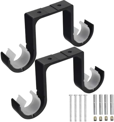 Dailygoods - Dubbele Gordijnroede Bevestiging 2 Stuks - Plafondbeugel Roestvrij Staal Zwart