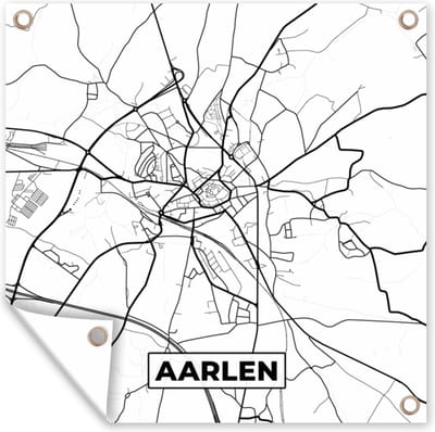 Tuin poster Zwart Wit – België – Plattegrond – Stadskaart – Kaart – Aarlen - 200x200 cm - Tuindoek