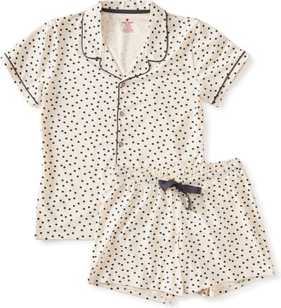 Little Label Pyjama Dames Maat XS/34-36 - off white, zwart - Gestipt - Shortama - Zachte BIO Katoen