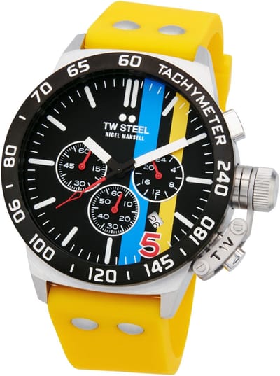 TW Steel TWCS124 Canteen - Nigel Mansell Heren Horloge - Chronograaf - Mineraalglas - Staal/Silicone - Geel/Zilverkleurig - 45 mm breed - Quartz - Gesp