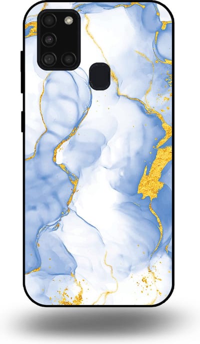Smartphonica Telefoonhoesje Geschikt voor Samsung Galaxy A21s met Lichtblauw Goud Marmer Opdruk - TPU Backcover Case Lightblue Gold Marble Design geschikt voor Samsung Galaxy A21s