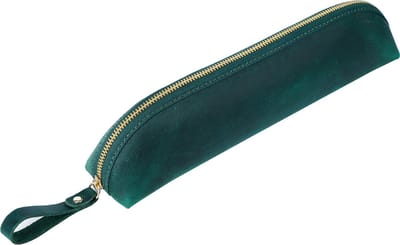 Pen Etui, Leer, Pennenzak Volwassenen, Geschikt voor minimum 25 Pennen - Groen