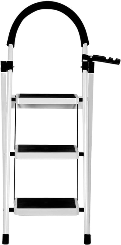 Ladder met 4 treden - Huishoudladder vouwbaar - Veilig klussen thuis - Antislip treden - 104x57x415 cm - Wit