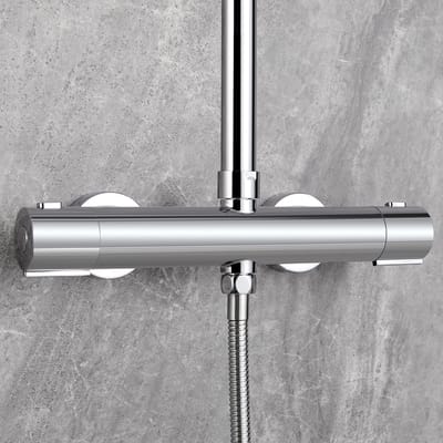 Auralum Max Thermostatische Douchekraan - 15 cm Hartafstand - Douchemengkraan met 2 Uitgangen - Inclusief koppelingen - met 38°C Veiligheidsknop - Waterbesparend - Chroom