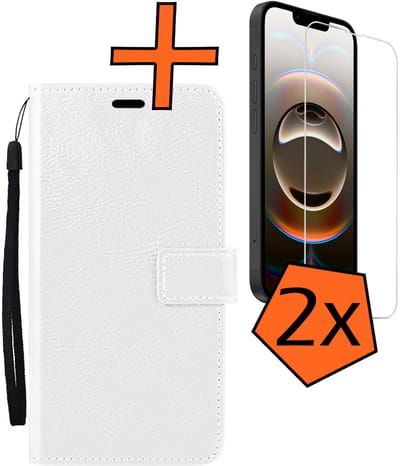 Hoes - Met 2x Screenprotector - Geschikt voor Apple iPhone 16e - Luxe Pasjeshouder - Bookcase Portemonee - Flip Case - Kunstleer Book Case - Flipcase Hoes - Book Cover - Walletcase - PortemonneeHoes - Wit