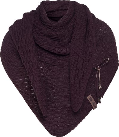 Knit Factory Jaida Gebreide Omslagdoek - Driehoek Sjaal Dames - Dames sjaal - Wintersjaal - Stola - Wollen sjaal - Paarse sjaal - Aubergine - 190x85 cm - Inclusief siersluiting