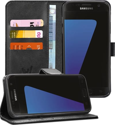 Hoesje geschikt voor Samsung Galaxy S7 Edge - Book Case Kunstleer Wallet Cover Portemonnee Pasjeshouder Hoes Zwart