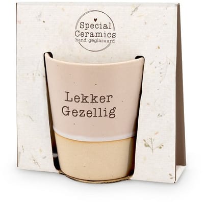 Mok - Beker - Toffeemix - Gezellig - Keramiek - lint: "Speciaal voor jou" - Cadeauverpakking