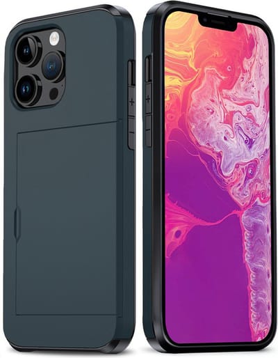 Hoes Geschikt voor iPhone 14 Pro Hoesje Hard Case Met Pas Houder - Hoesje Geschikt voor iPhone 14 Pro Hoes Shockproof Hard Cover Met Kaarthouder - Donkerblauw
