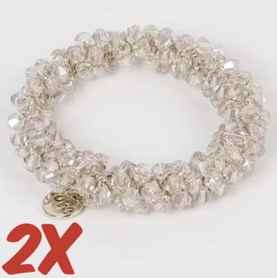 SilverAndCoco® - 2 Doorzichtige Glitter Elastieken Haar strik / Dik Elastiek met Glitters Steentjes Parels Diamond / Glamour Diadeem Haarelastieken Diamantjes Dames / Glitters Kerst Feest Oud en Nieuw Haarbanden Diamand Breed - 2 Stuks Diamant