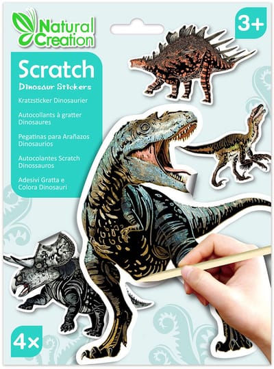 AVENIR Scratch Art Stickers - Dinosurussen - 4 Stuks - 3 Jaar