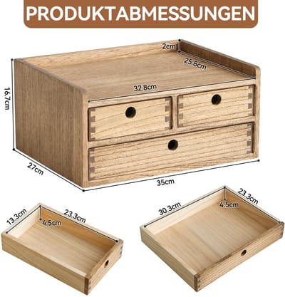 Dienblad, kantoorbenodigdheden, bureaublad organisator, grote capaciteit, houten bureauorganisator 2D3C bruin