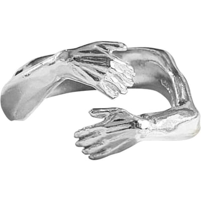 Zilveren Knuffelring Liefde Knuffel Handen Open Ring Roestvrij Comfortabele Partnerring voor Jubileum zilver