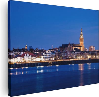Artaza Canvas Schilderij Stad Nijmegen - 40x30 cm - Klein - Muurdecoratie Skyline - Wanddecoratie Rivier - Kamer Accessoires