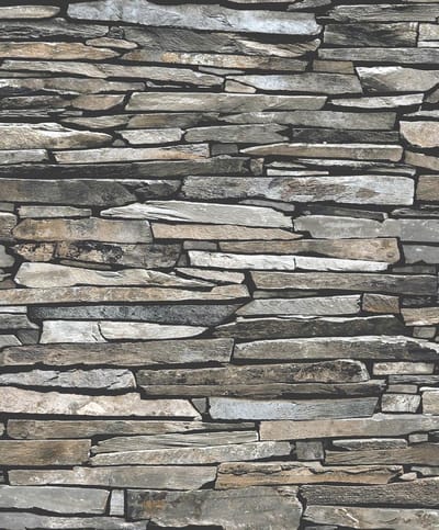 Dutch Wallcoverings vliesbehang stenen - grijs/zwart