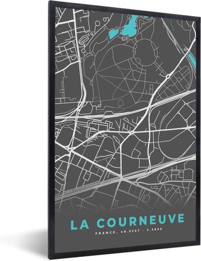 Fotolijst incl. Poster - La Courneuve - Stadskaart - Kaart - Plattegrond - Frankrijk - 40x60 cm - Posterlijst