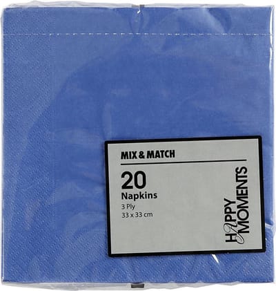 Servetten, witte achterkant, afm 33x33 cm, lichtblauw, 20 stuk/ 1 doos