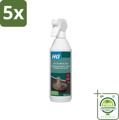 5 x HG - Kattenbak Deo - Neutraliseert Geuren - 100% Biologisch - 500 ml - Grootverpakking - Kattenbak Deodorant - Kattenbak Geur Neutraliseren - Kattenbak Schoonmaken - Kattenbak Fris - Biologische Kattenbakreiniger