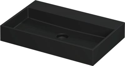INK United wastafel porselein zonder kraangat inclusief porseleinen click plug en verborgen overloop systeem 70x45x11cm, mat zwart