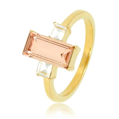 My Bendel - Ring Goudkleurig met Grote Roze Steen en Kleine Zirkonia - Goudkleurige Ring - Grote Roze Steen - Fijne Zirkonia Stenen - met Luxe Cadeauverpakking | Sieraden Voor Dames | Maat 16.00 Mm / Maat 50