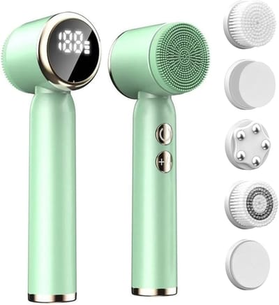 KZQ Elektrische gezichtsreinigingsborstel groen – 6-in-1 set met LED-display – Diepe reiniging tegen mee-eters en keratine – Gezichtsmassager met 3 snelheden – Oplaadbaar & IPX6 waterdicht – Voor een zuivere huid