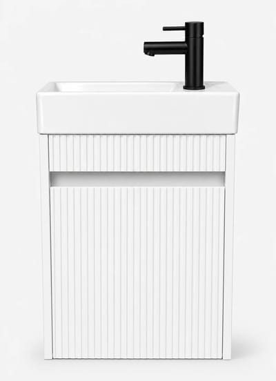 Zimmer Toiletmeubelset Hoogglans Wit Geribbeld 40 cm | Inclusief Zwarte Kraan, Sifon & Pop-up Waste | Fonteinmeubel met Keramische Wastafel | 40 x 22,5 x 63 cm