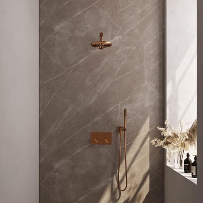 Brauer Copper Carving Thermostatische Regendoucheset Inbouw - Hoofddouche 20 cm - Rechte Wandarm - Met Drukknoppen - Handdouche Staaf - Doucheslang - Wandaansluitbocht