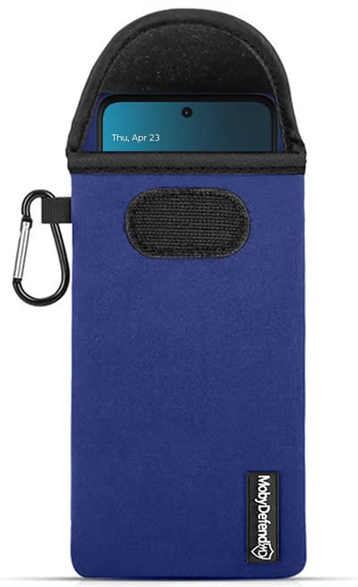 MobyDefend Hoesje - Geschikt voor Motorola Moto G57 Power - Neopreen Pouch Met Karabijnhaak - Insteek - Riemlus - Blauw