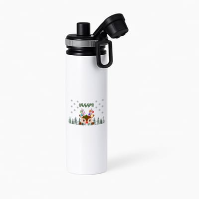 Hacebo® - Kerst rendier met eigen naam waterfles met draaidop grijs - Kerstmis - Kerst beker - winter - kerst - christmas - kerst cadeau - water fles - 850ML