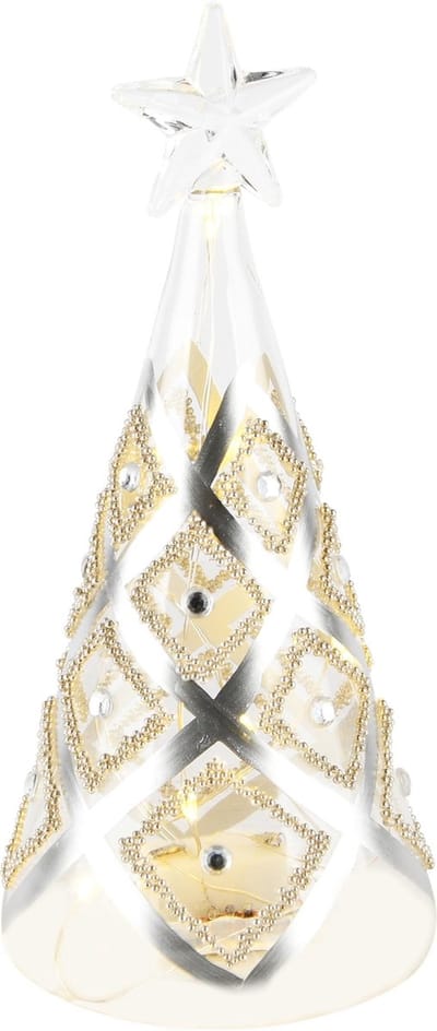 Dekoratief | Kegel vormboompje m/ster, transparant/goud, glas, LED, 7x7x16cm | A245065