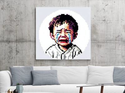 Pixel art huilend kind schilderij | Tranen van verdriet: pixelige emoties van een huilend kind | Kunst - 30x30 centimeter op Dibond | Foto op Dibond