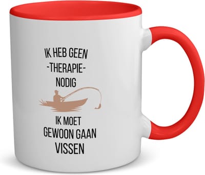 Akyol - ik heb geen therapie nodig ik moet gewoon gaan vissen koffiemok - theemok - rood - Quotes - geen therapie nodig - vissen - grappige tekst - quotes - verjaardagscadeau - verjaardag - cadeau - kado - geschenk - gift - 350 ML inhoud