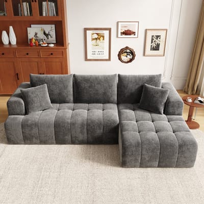 STILVORA Hoekbank 244,5 X 136 X 79 Cm - Modulair Zonder Frame - Geen Montage Nodig - Voor Woonkamer En Appartement - Chenille Donkergrijs