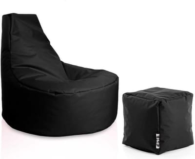 Gamer Zitzak met Hocker Set Zwart - Comfortabele Lounge Stoel voor Binnen en Buiten